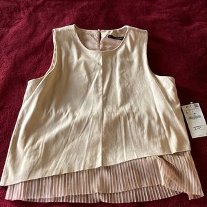 Zara microfiber sleeveless tan top with ruffles.